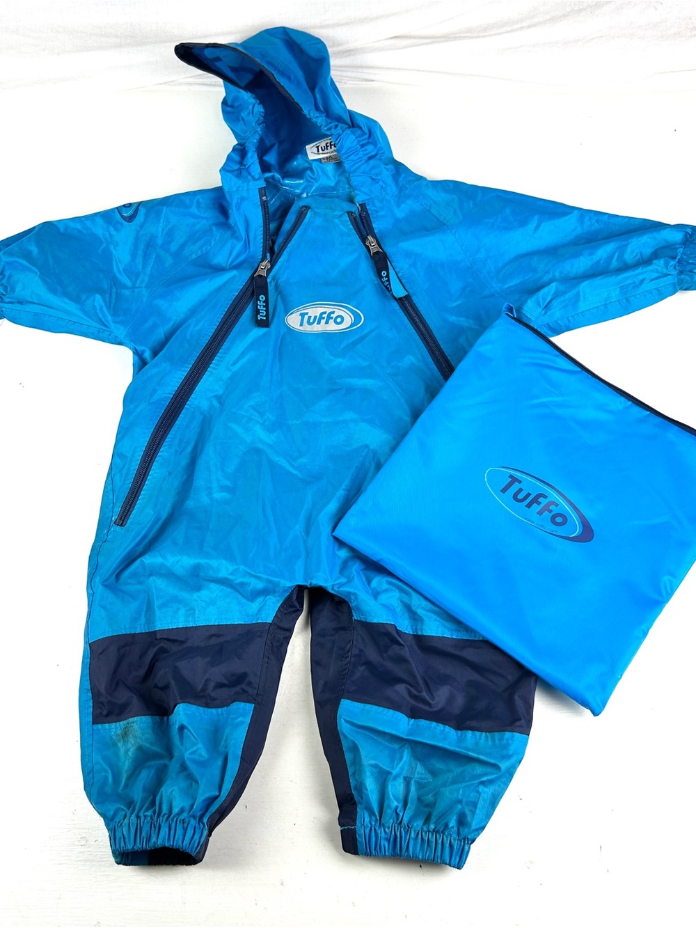 Tuffo Hooded Rain Suit 12 Month Zip Unisex Baby & Toddler Lightweight Blue